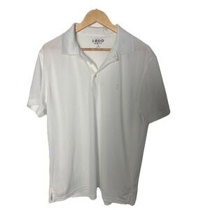Izod Grid Golf Polo Shirt Mens Medium White Stretch Active Wear NWOT